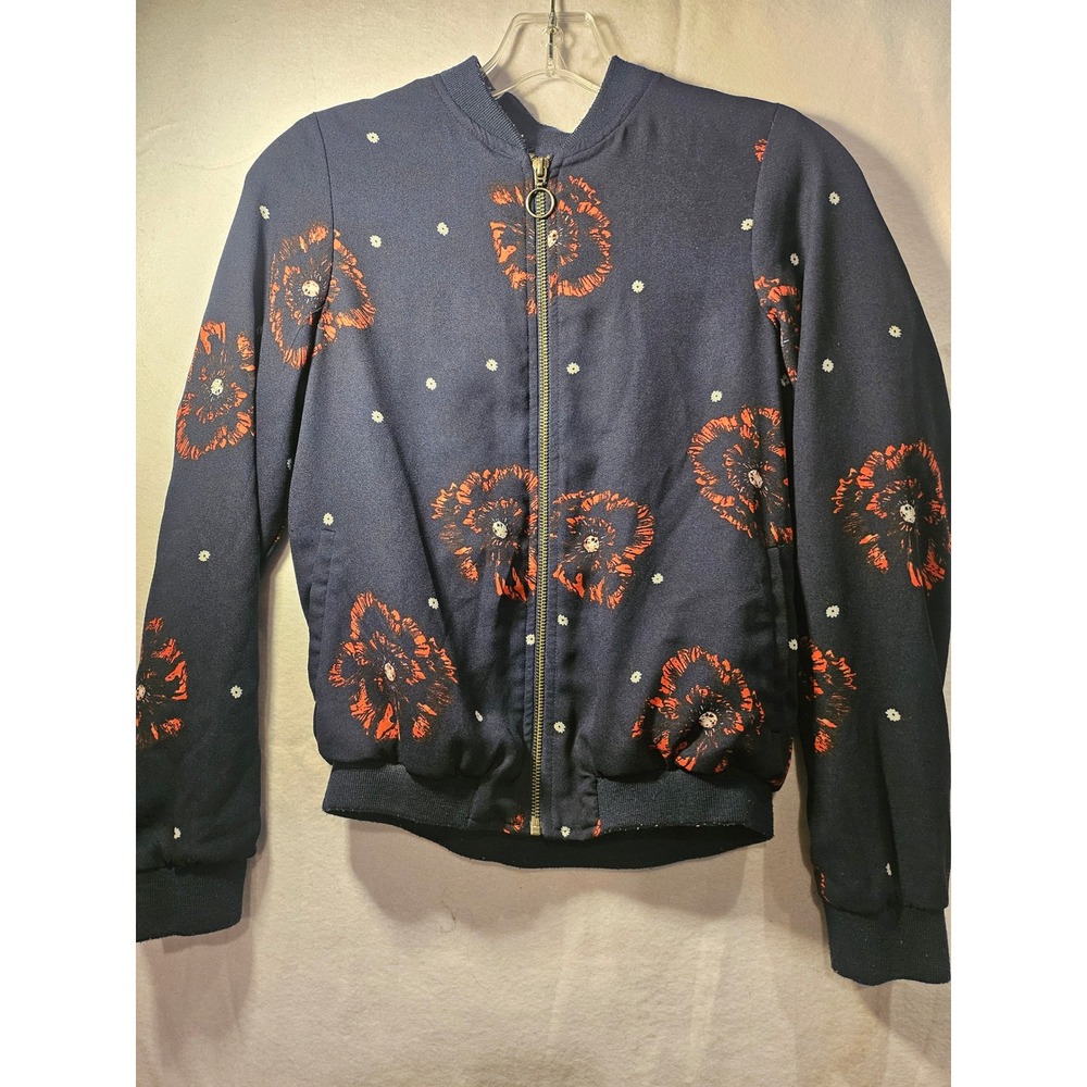 Vero Moda Navy Blue Floral Bomber Jacket Orange Poppy Print XS 4005